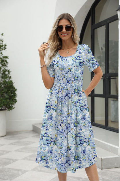 Women's Fashionable Elegant Printed Round Neck Short Sleeve Dress