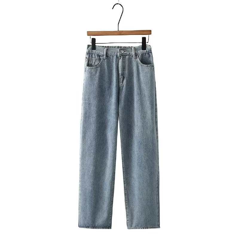 High Waist Slimming Denim Straight-leg Pants Loose