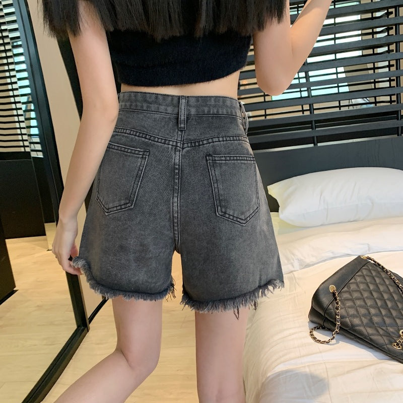 Wide Leg Denim Shorts Frayed Summer New High Waist Slimming