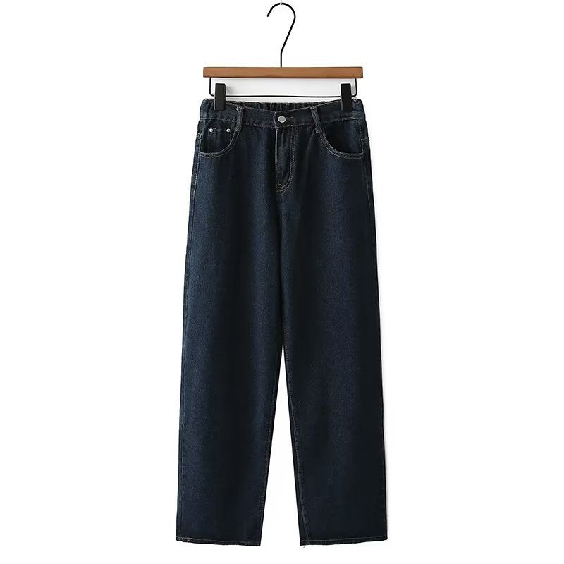 High Waist Slimming Denim Straight-leg Pants Loose