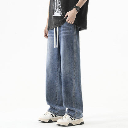 Men's Loose Straight Elastic Waist Wide Leg Casual Trousers