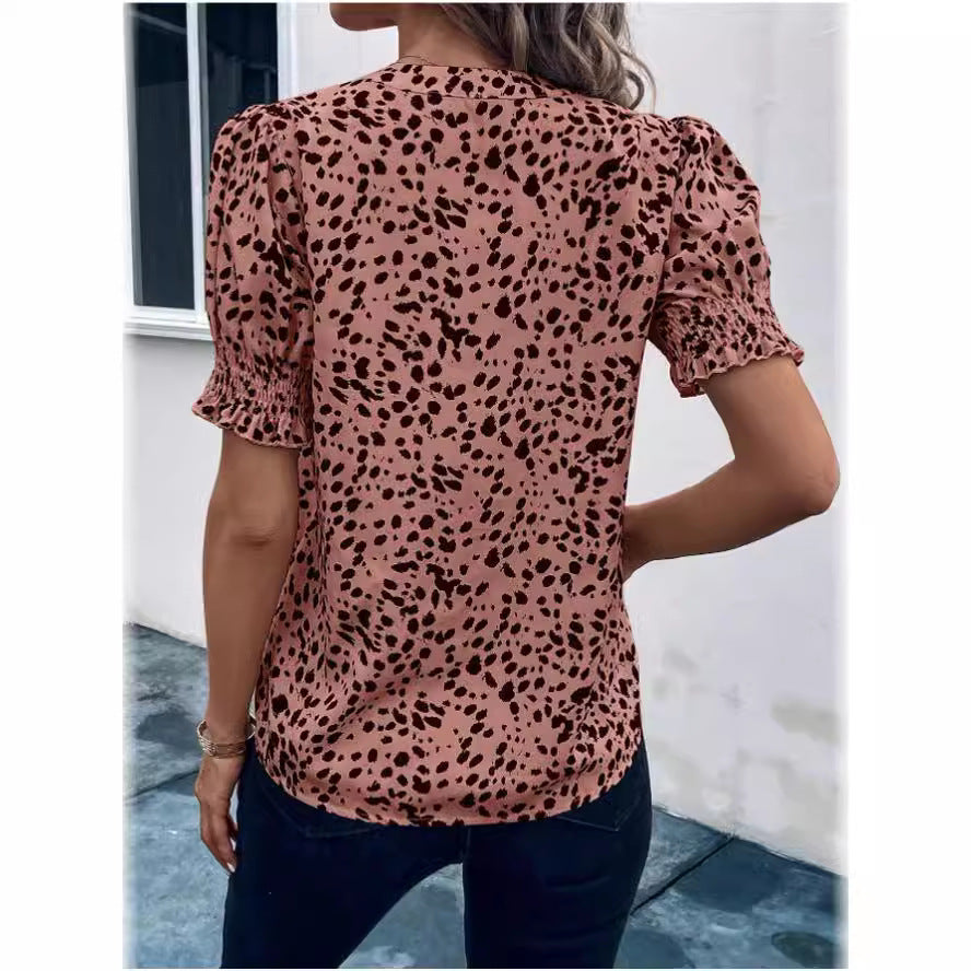 Women's V-neck Short-sleeved Shirt Printed