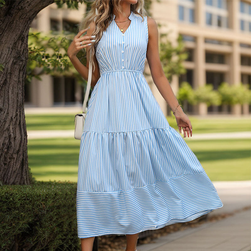 Women's Casual Vertical Stripes Sleeveless Dress