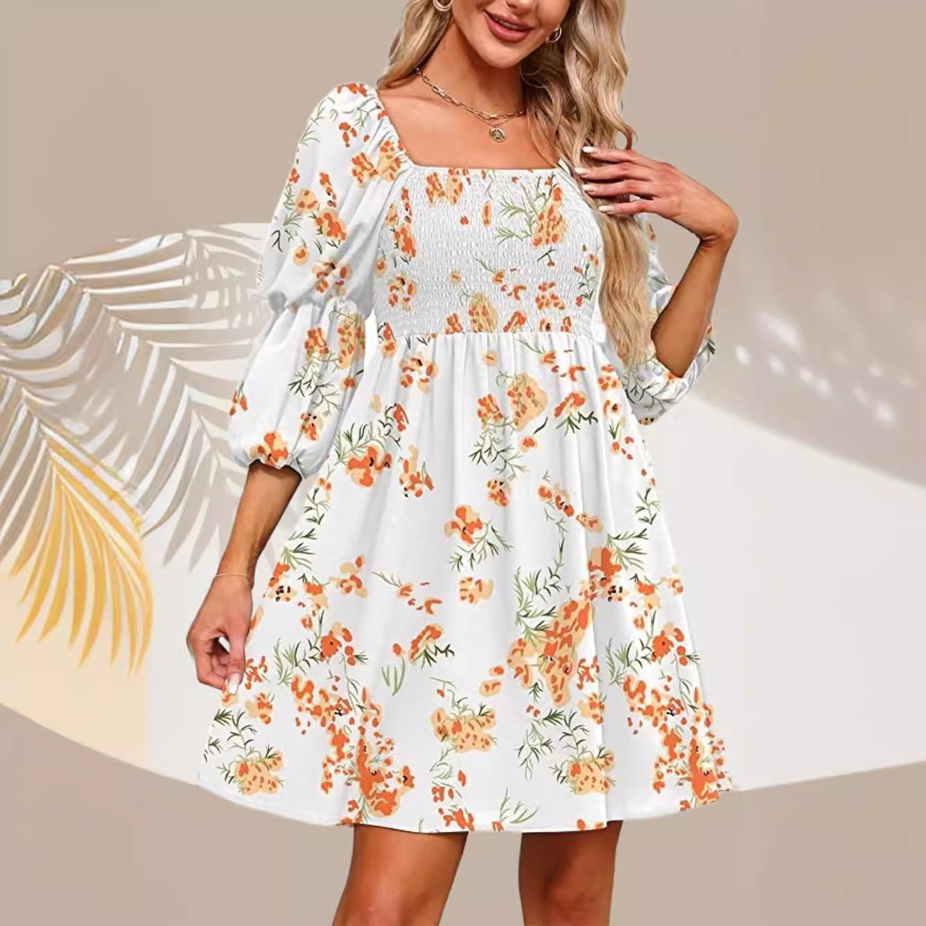 Floral Puff Sleeve Fashion Women's Wear Dress