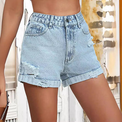 Women's High Waist Ripped Denim Shorts