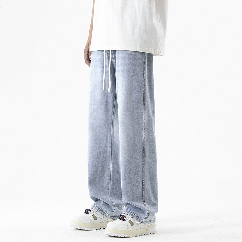 Men's Loose Straight Elastic Waist Wide Leg Casual Trousers