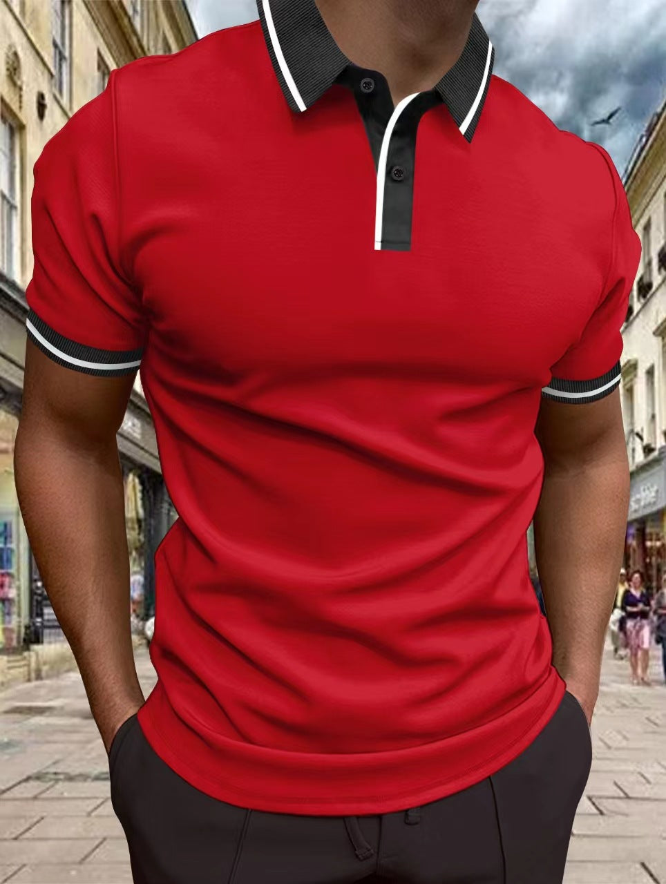 Men's Short-sleeved Polo Shirt Thread Lapel