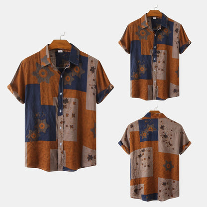 Men's Floral Short-sleeved Shirt Top