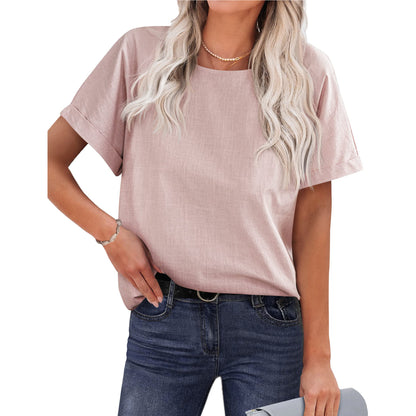 Women's Shirt Short-sleeved Cotton And Linen Top