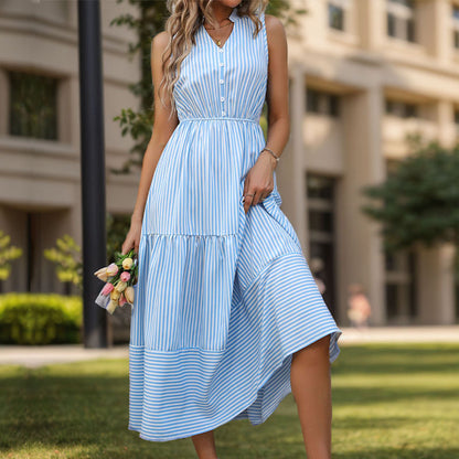 Women's Casual Vertical Stripes Sleeveless Dress