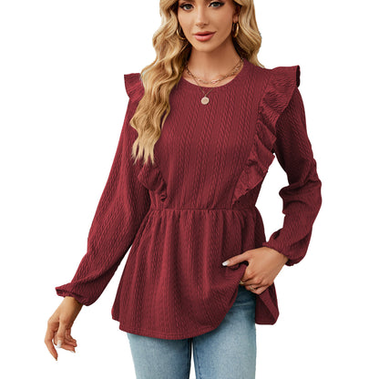 Women's Patchwork Round Neck Long-sleeved T-shirt Top