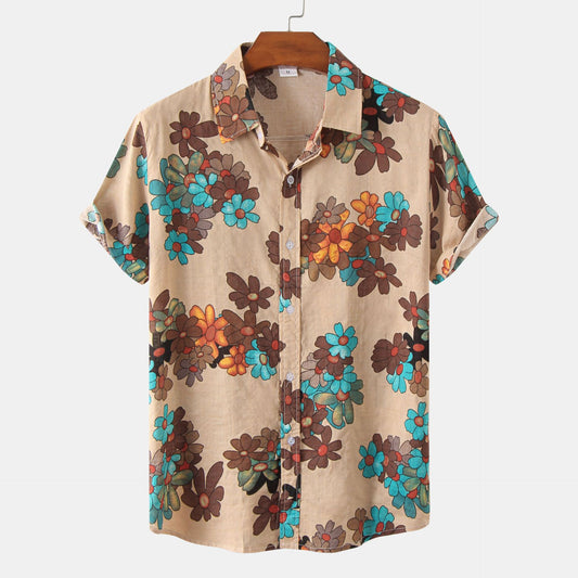 Men's Floral Short-sleeved Shirt Top