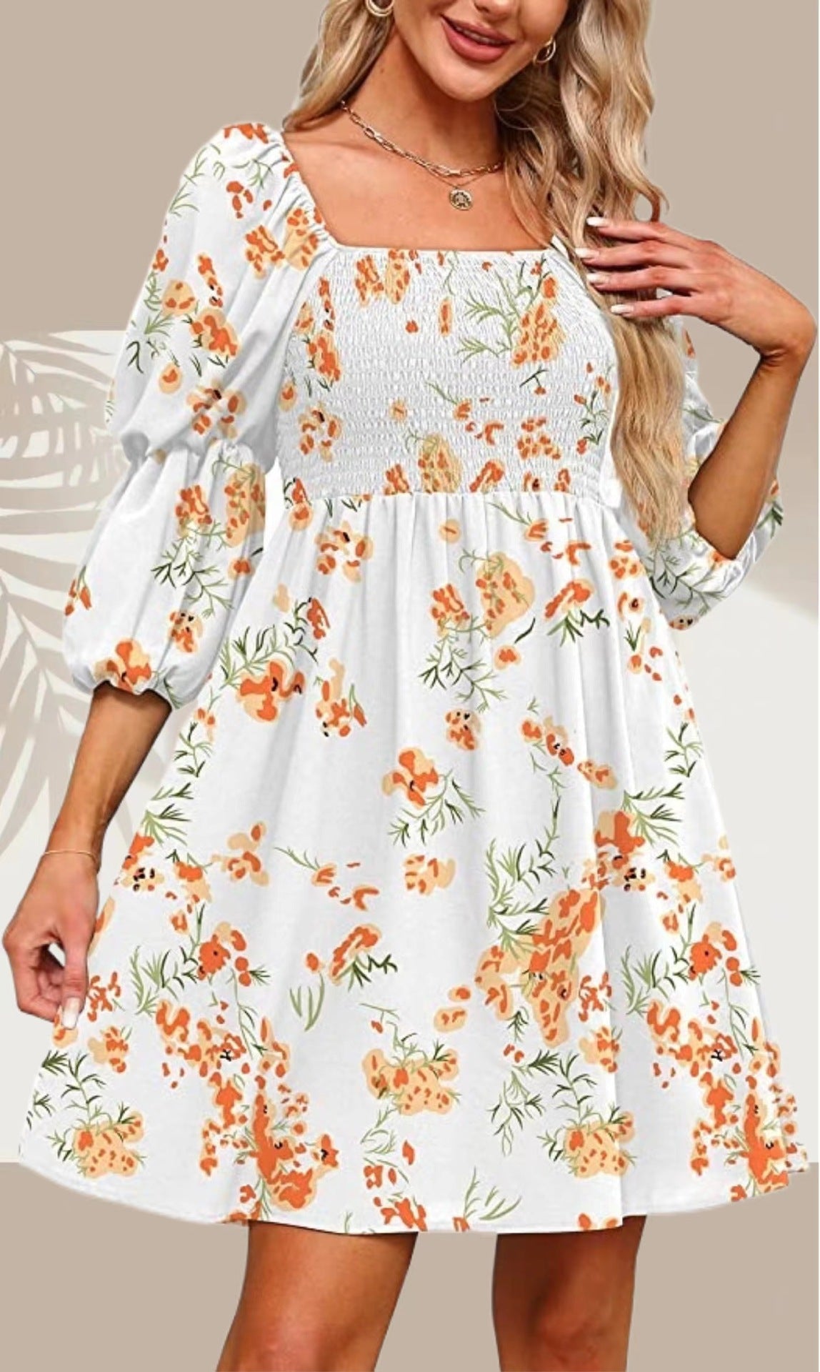 Floral Puff Sleeve Fashion Women's Wear Dress