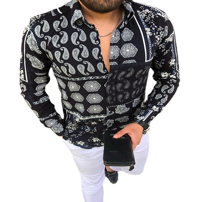 Stand Collar Printed Men's Shirt