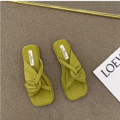 Fashion flat square toe cross slipper sandals for women