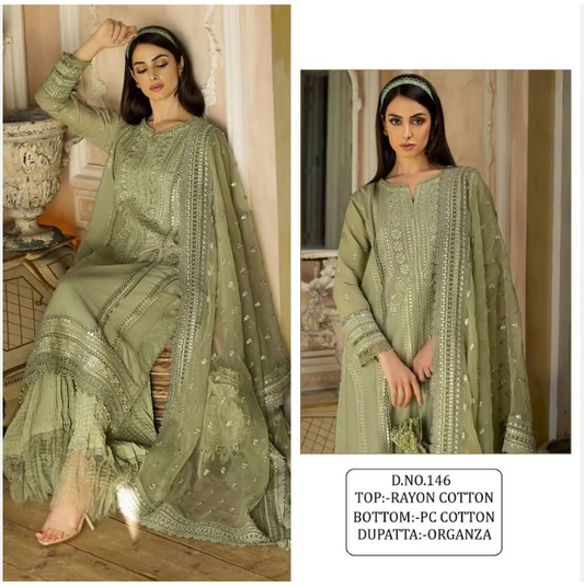 Rayon Cotton With Embroidery Work Pakistani Suit