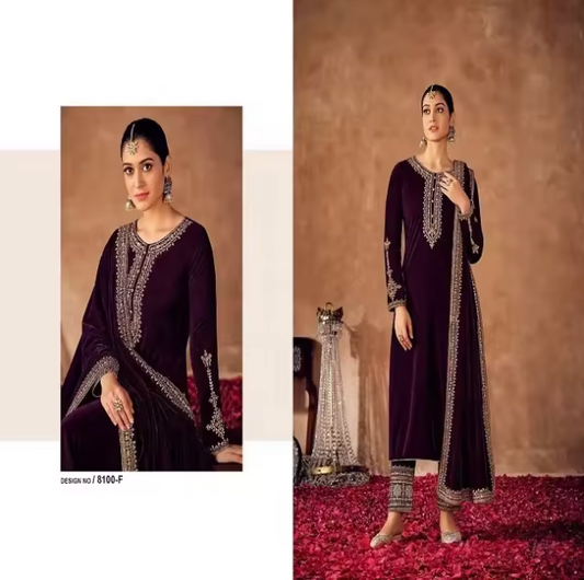 Party Wear Velvet Salwar Suit with Embroidery Sequence Work