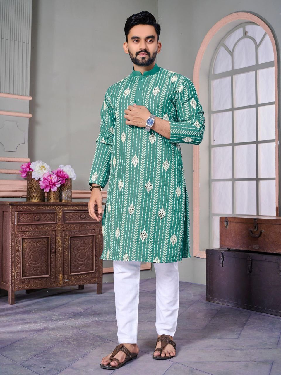 Embroidered with sequence work kurta and pajama set