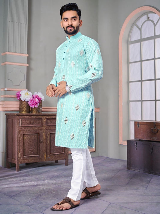 Embroidered with sequence work kurta and pajama set