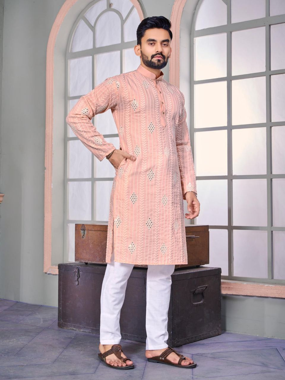 Embroidered with sequence work kurta and pajama set