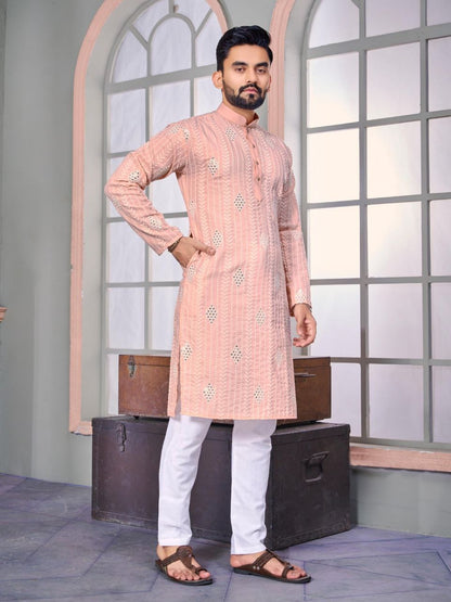 Embroidered with sequence work kurta and pajama set