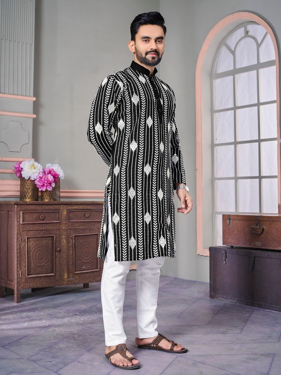 Embroidered with sequence work kurta and pajama set