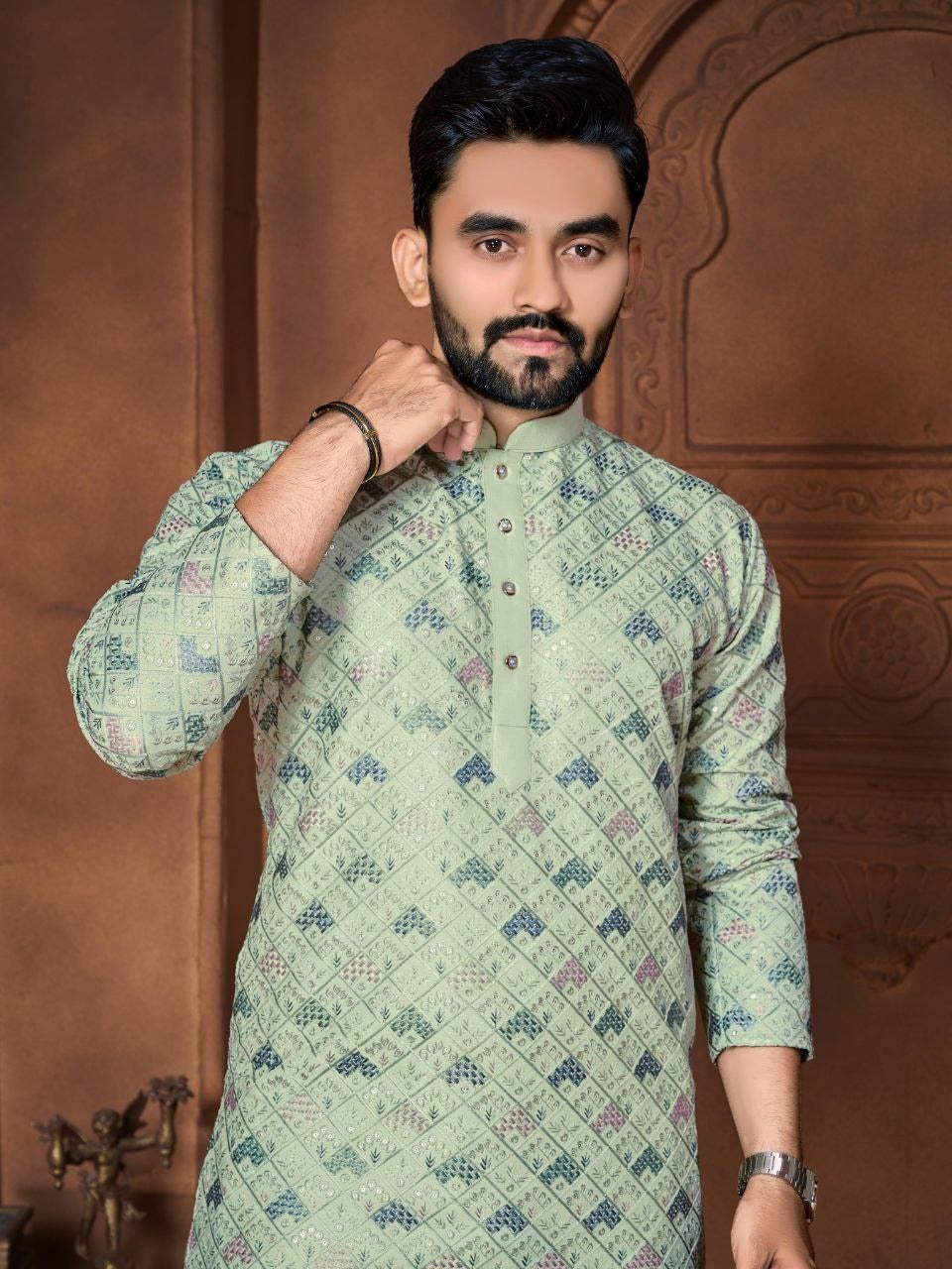 Embroidered and thread work Kurta with Pajama Set