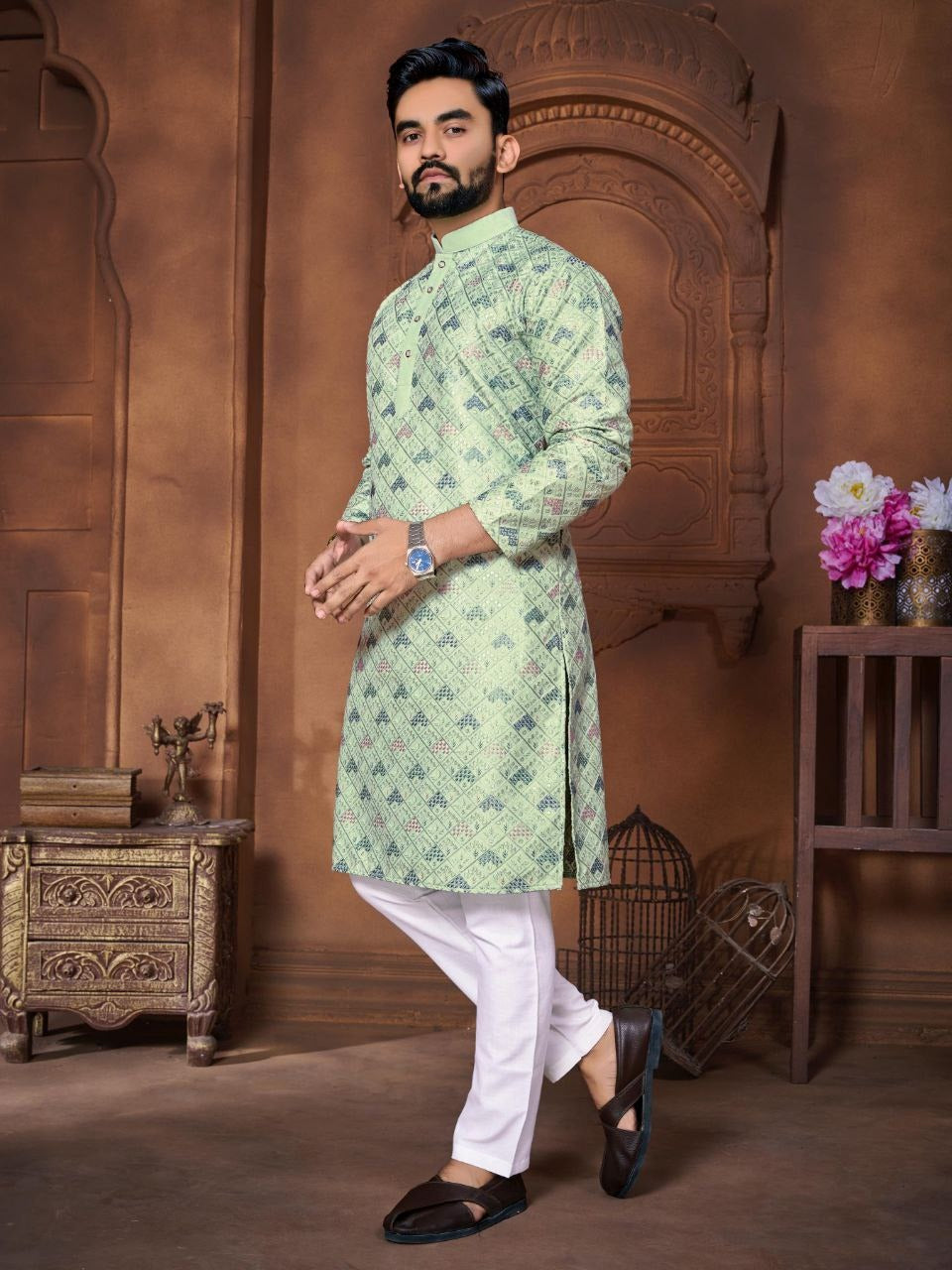 Embroidered and thread work Kurta with Pajama Set