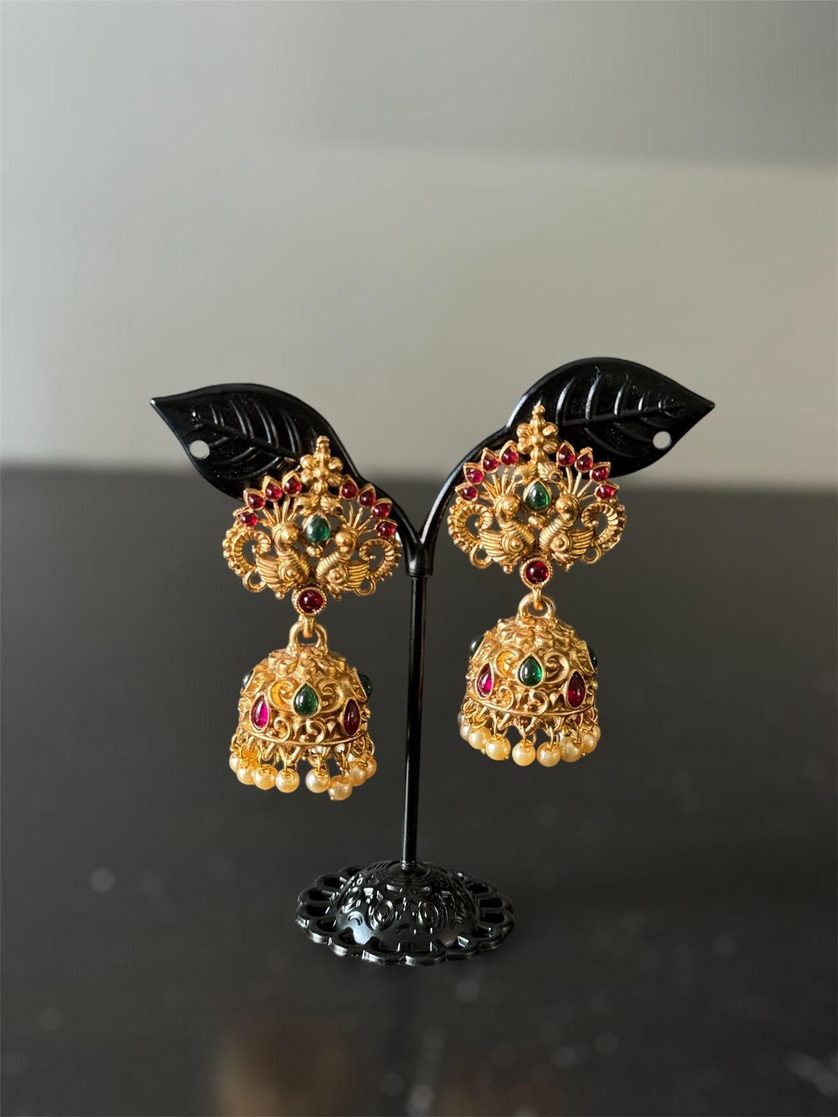 Gold Plated Earring with Stones and Pearl Drops