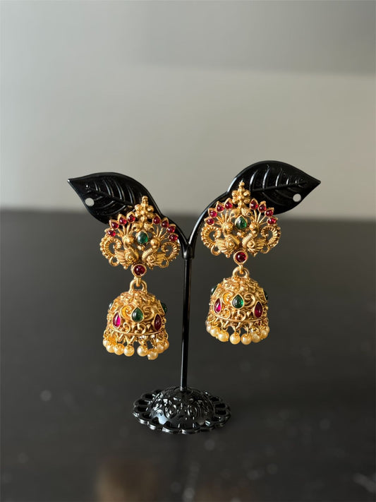 Gold Plated Earring with Stones and Pearl Drops