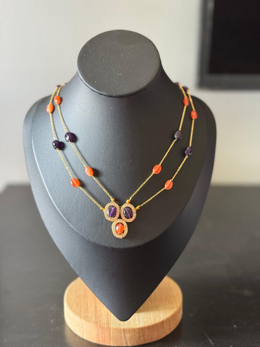 Purple and Orange Beaded Chain Set