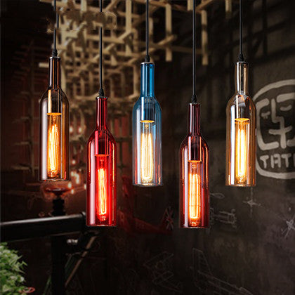 Nordic Style Restaurant Bar Creative Color Wine Bottle Glass Chandelier