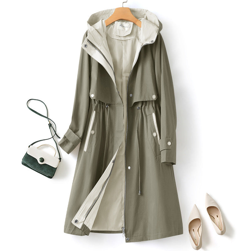 Fashion Color Contrast Hooded Coat For Women