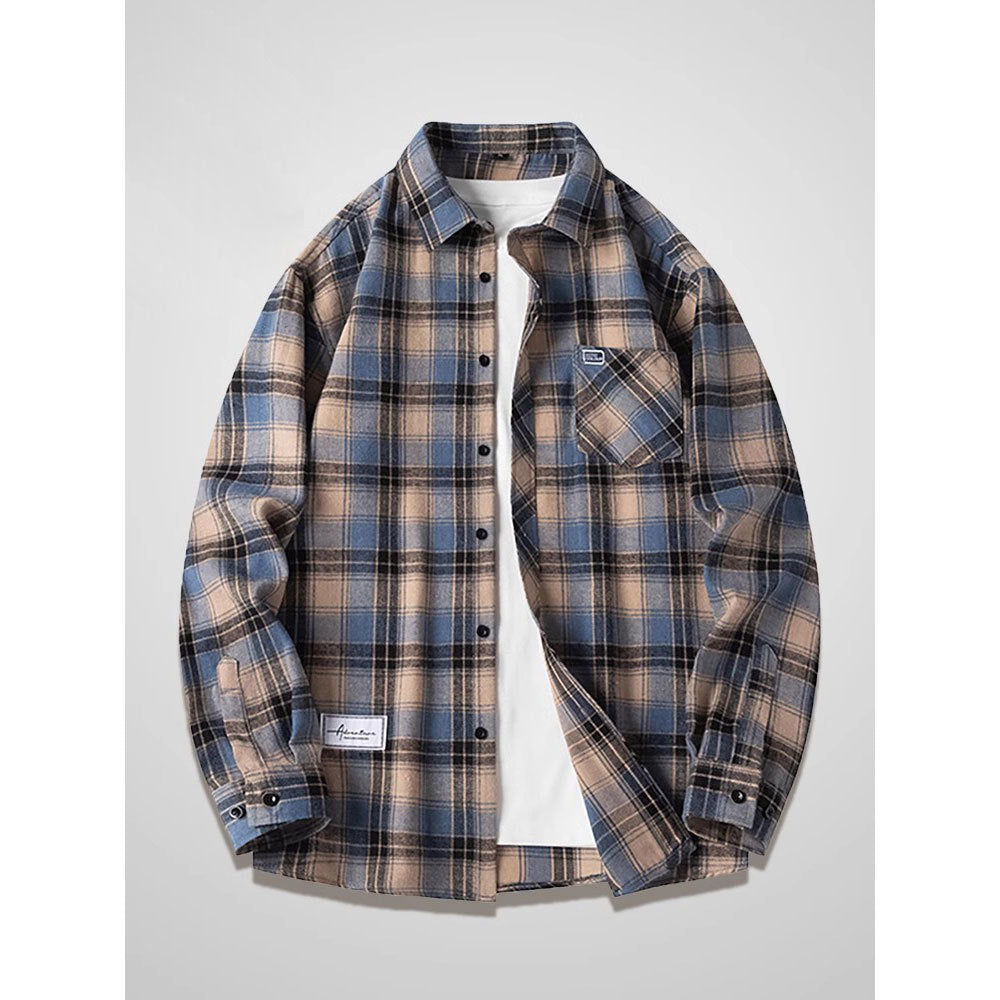 American Fashion Brand Long Sleeve Plaid Shirt Men