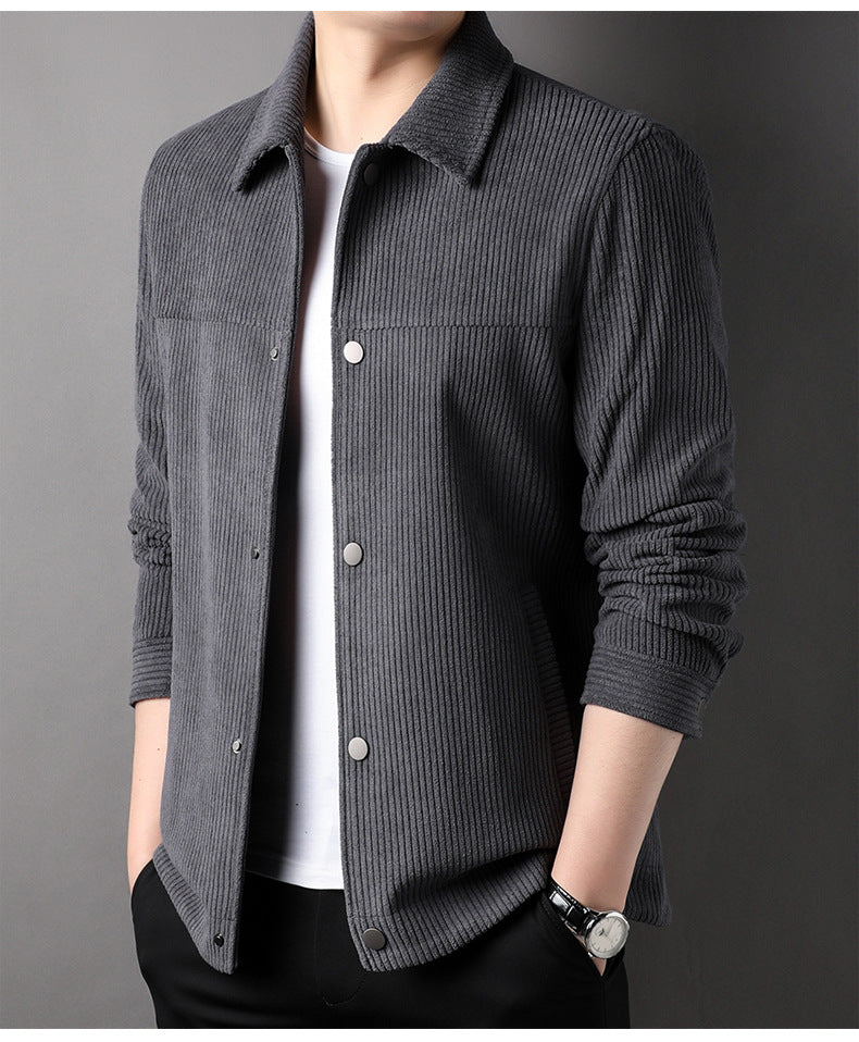 Men's Solid Color Casual Polo Collar Corduroy Jacket