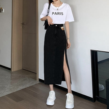 Fashionable With Side-slit Denim Skirt For Women