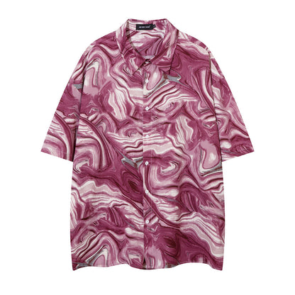 Grape Purple Tie-dyed Short-sleeved Shirt Men's Lapel