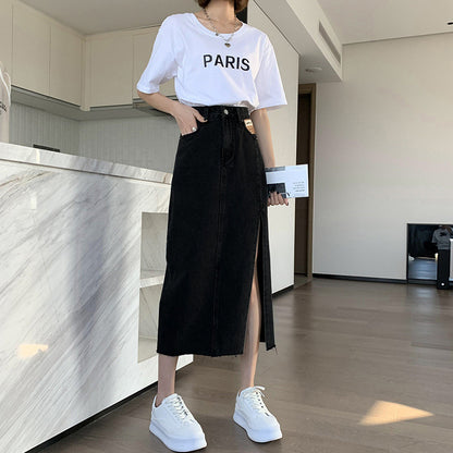 Fashionable With Side-slit Denim Skirt For Women