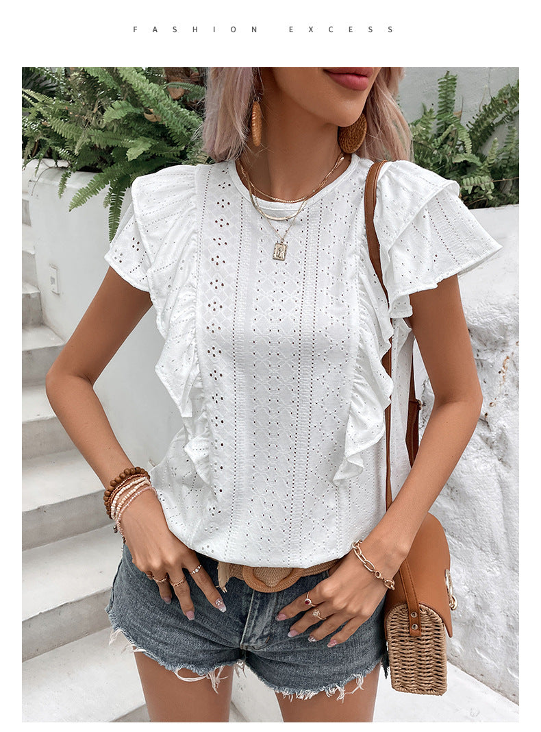 Women's Clothing Ruffled White Casual Patchwork Shirt For Women