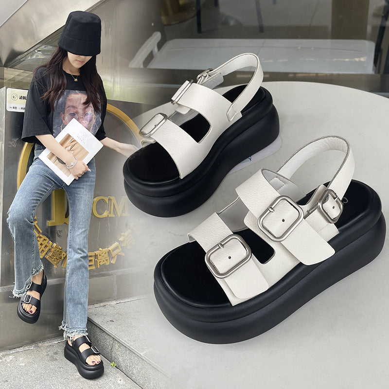 Women's Platform Sandals With Belt Buckle