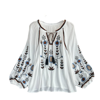 Embroidery Slimming Doll Top Female Round Neck Pullover Shirt