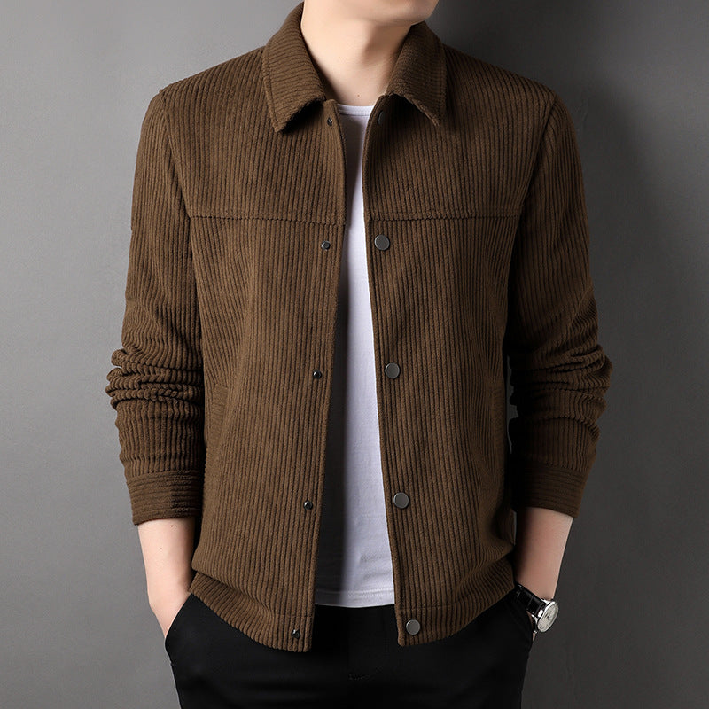 Men's Solid Color Casual Polo Collar Corduroy Jacket