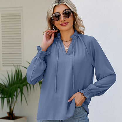 Women's Loose Soft Shirt Lace-up Chiffon Shirt