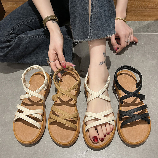 Elastic Band Cover Flat Strap Sandals