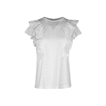 Women's Clothing Ruffled White Casual Patchwork Shirt For Women