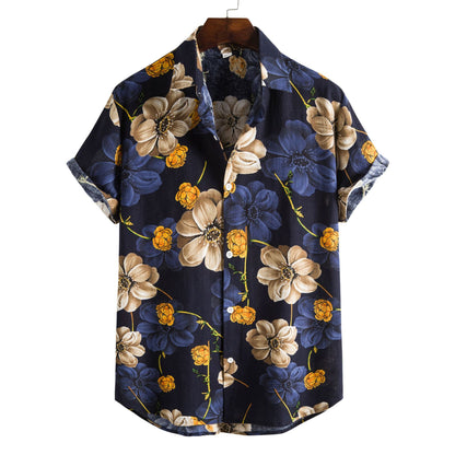 Printed Casual Men's Short-sleeved Shirt Lapel