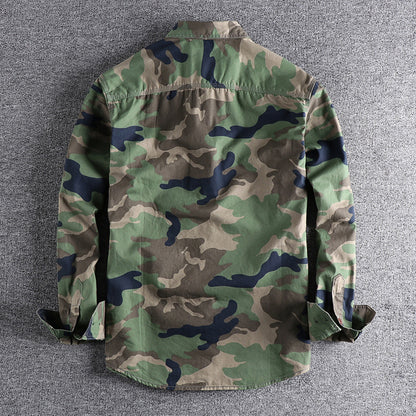 Washed Camouflage American Tooling Long-sleeved Shirt Men