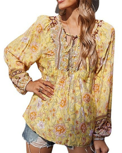 Women's V-neck Printed Casual Loose Thin Women's T-shirt