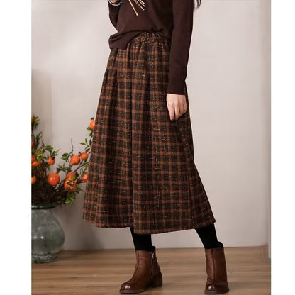 Women's High Waist Plaid Woolen Skirt