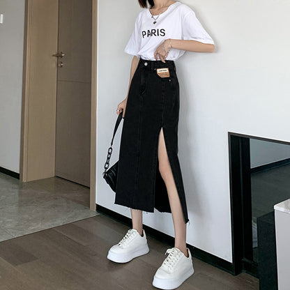 Fashionable With Side-slit Denim Skirt For Women